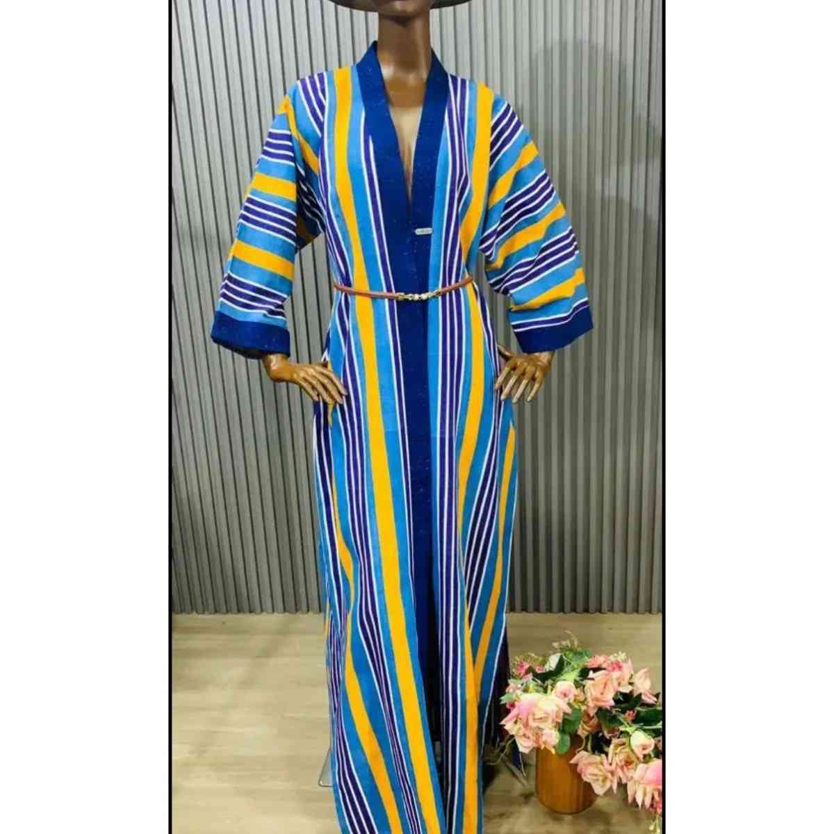 Robe patchwork pagne tissé faso danfani bleu