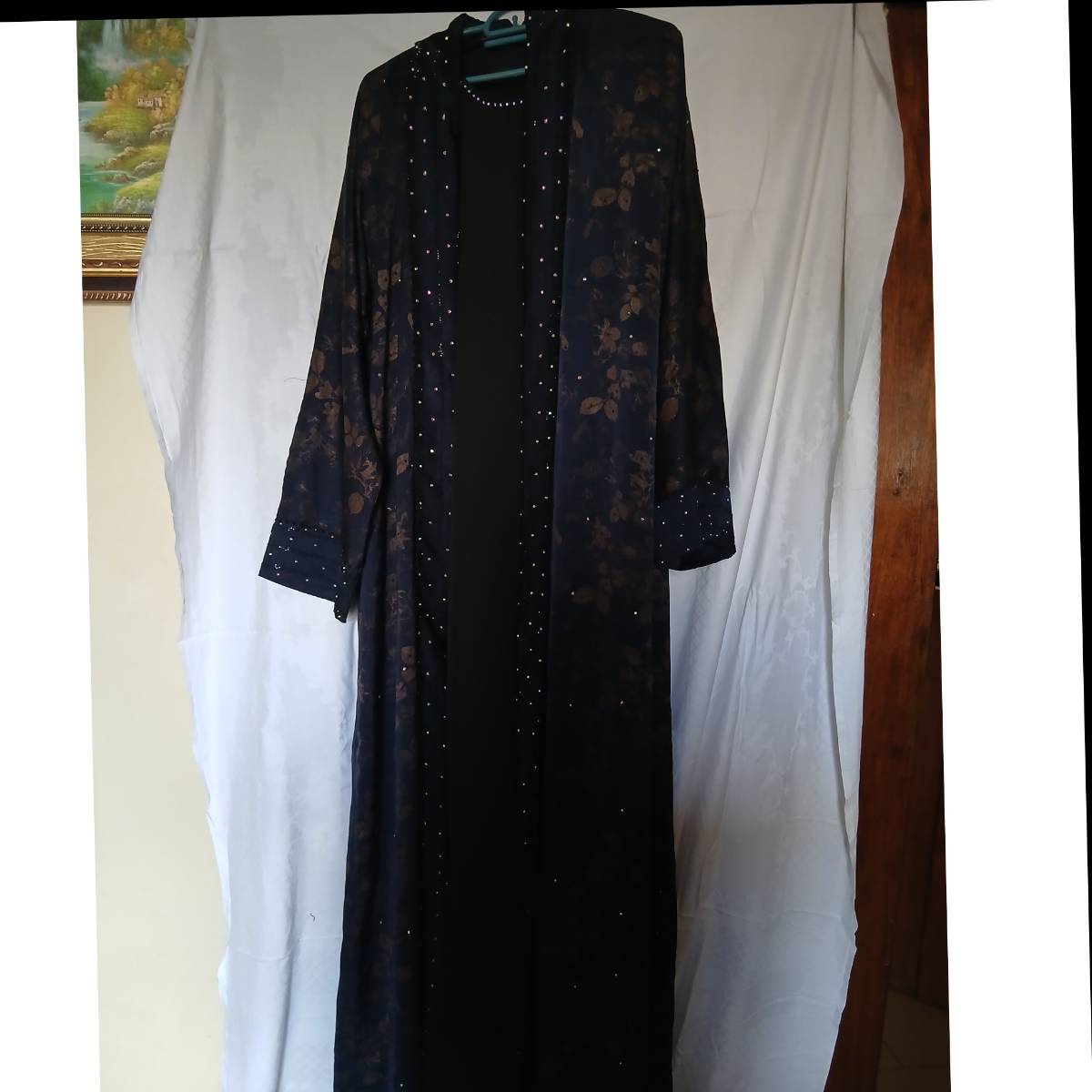 Abaya dubai bleu marine chic strass, robe élégante soirée et mariage femme