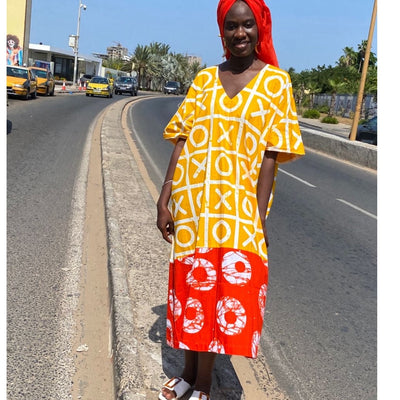 Boubou wax batik Jaune et orange vif