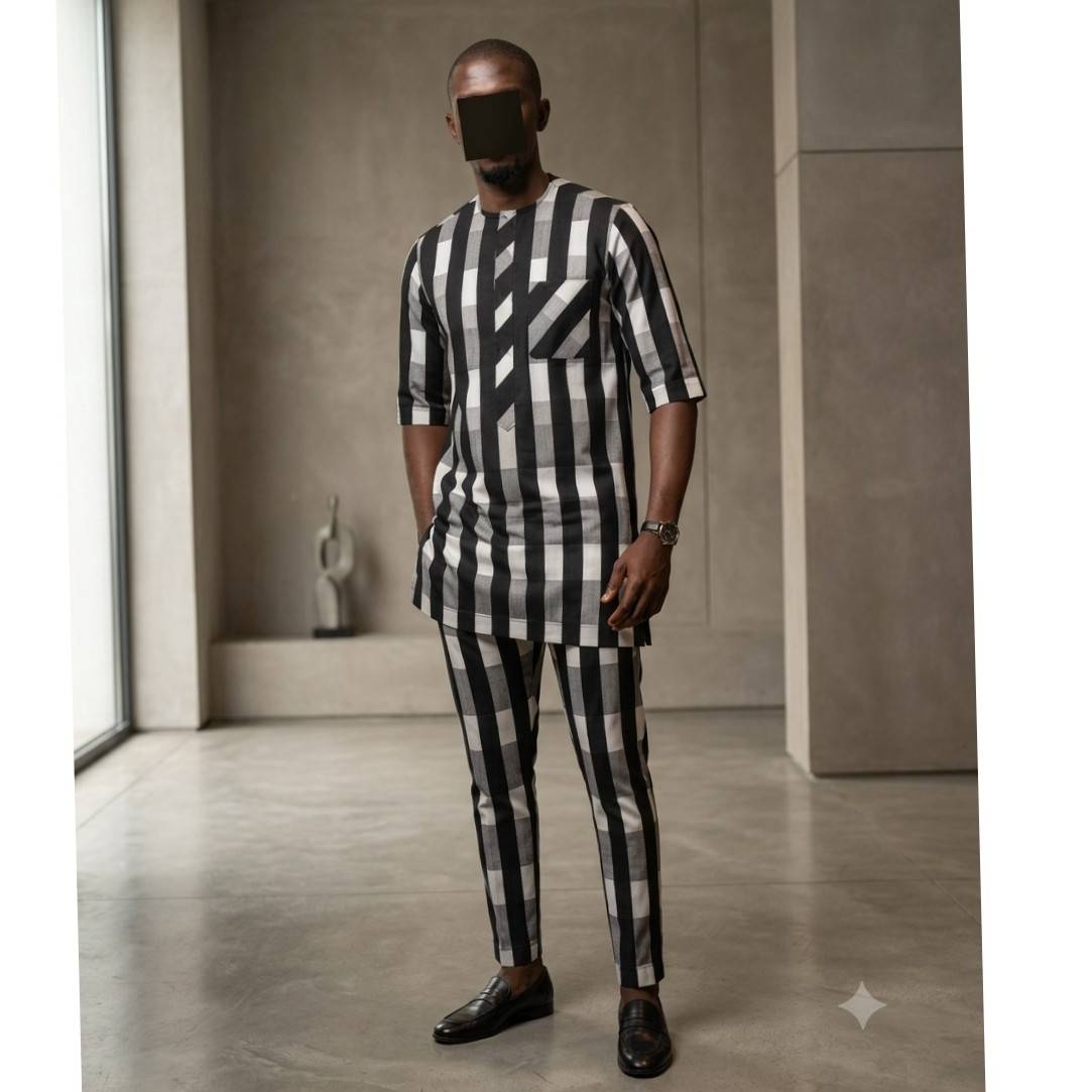 Ensemble homme africain à rayures en coton