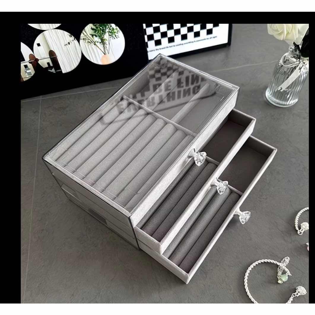 Boîte à bijoux moderne grise avec tiroirs – Rangement bijoux chic et élégant