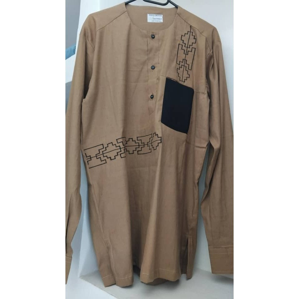 Chemise Lin Homme Camel - Élégance Géométrique Moderne