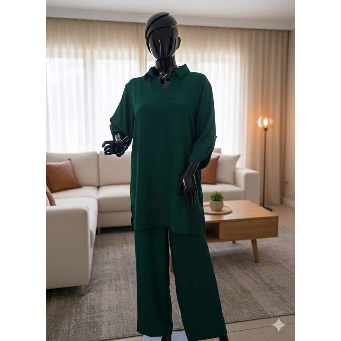 Ensemble pantalon large femme en jersey avec chemise, chic et confortable