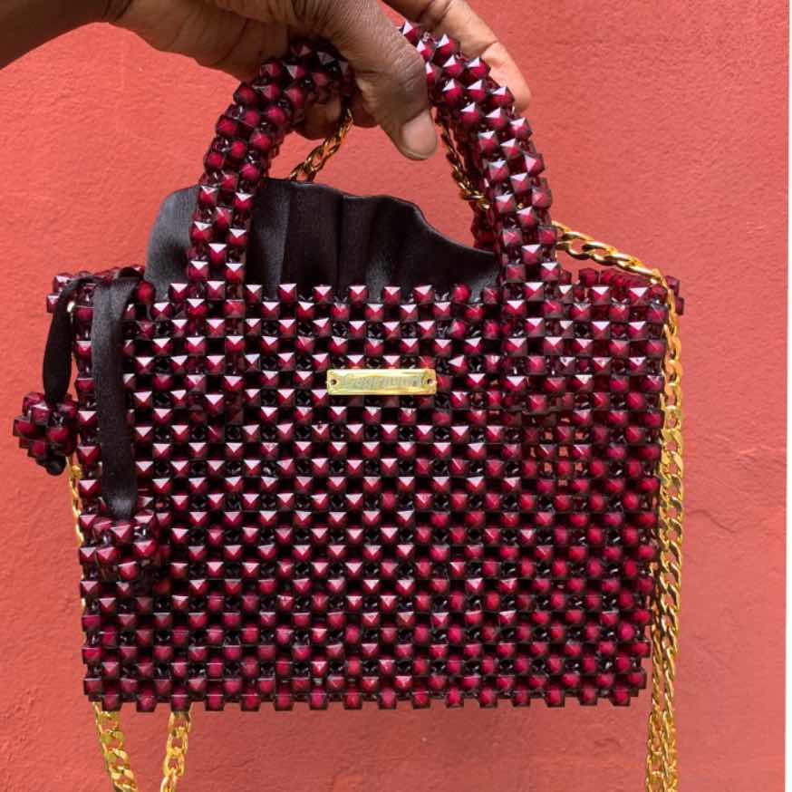 Sac à main bordeaux en perle femme avec bandoulière