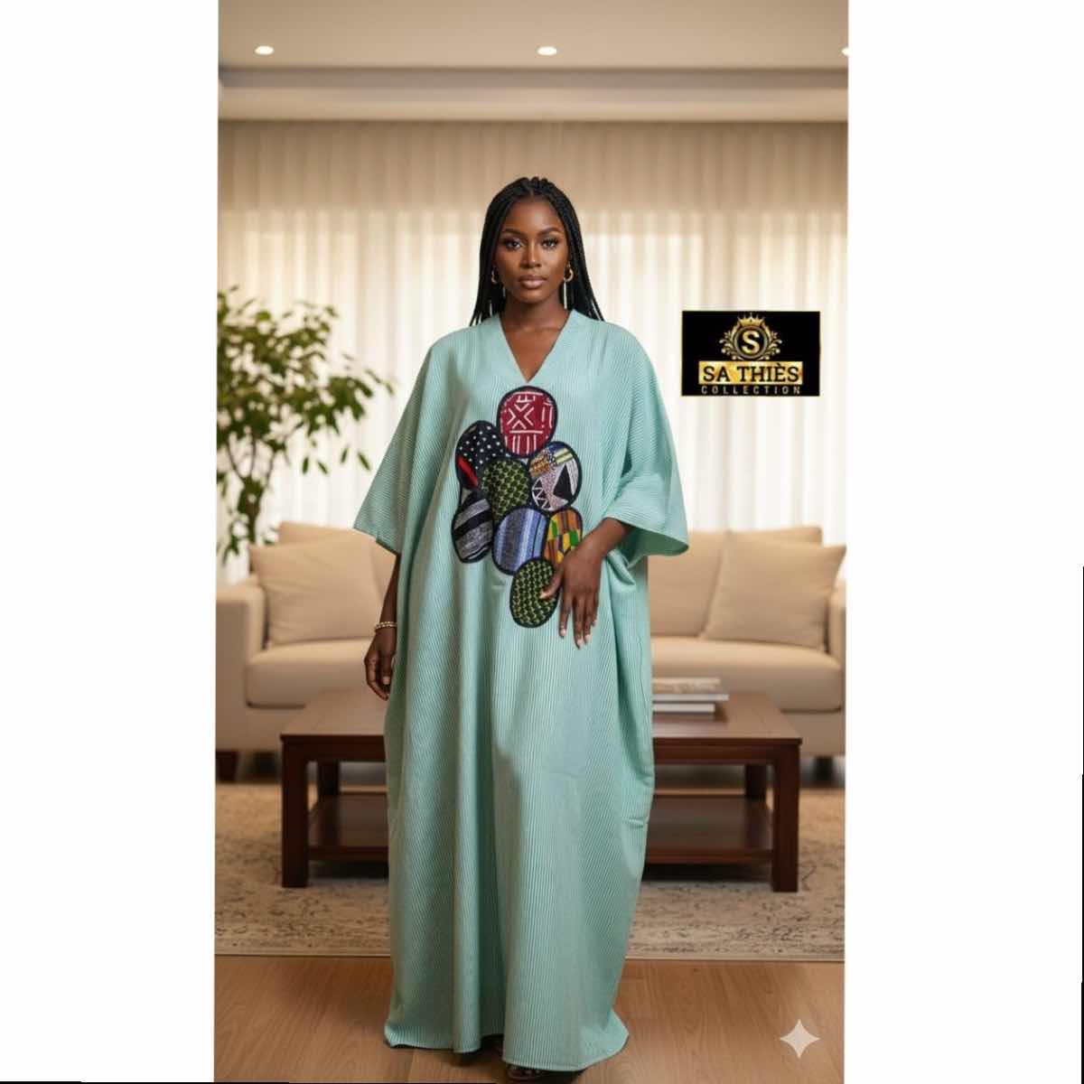 Boubou femme vert moderne – Robe longue africaine chic et ample ethnique