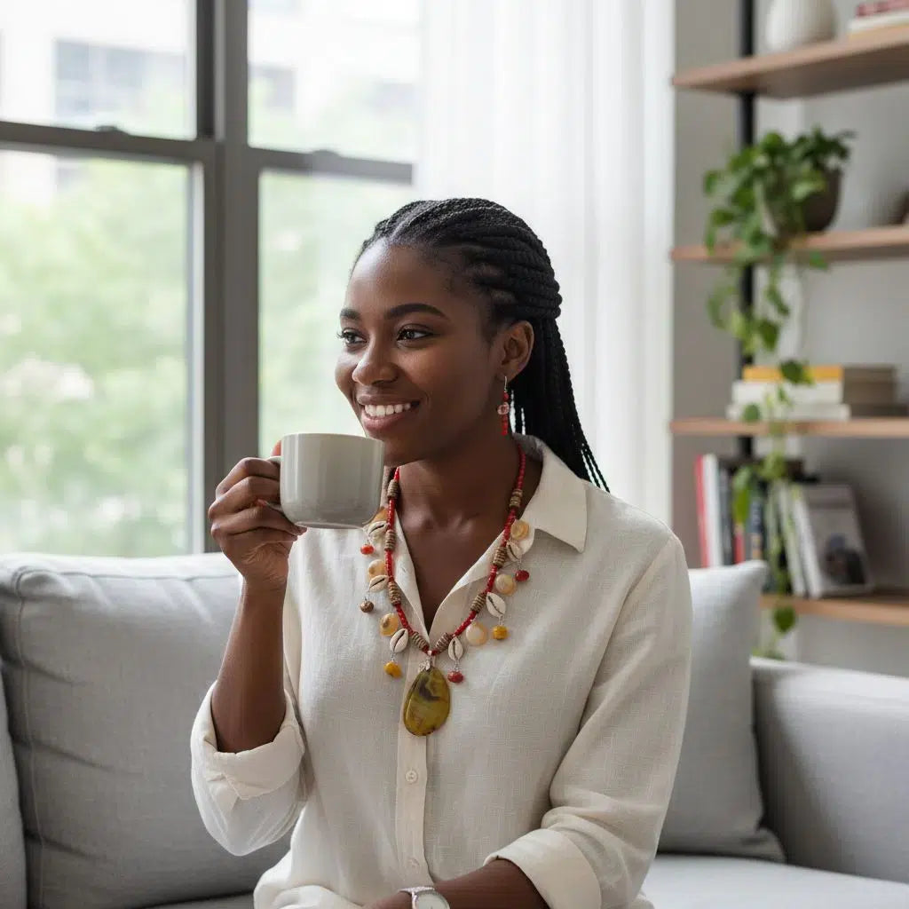 Collier cauris artisanal et boucles d’oreilles Cauria – Bijoux ethniques femme