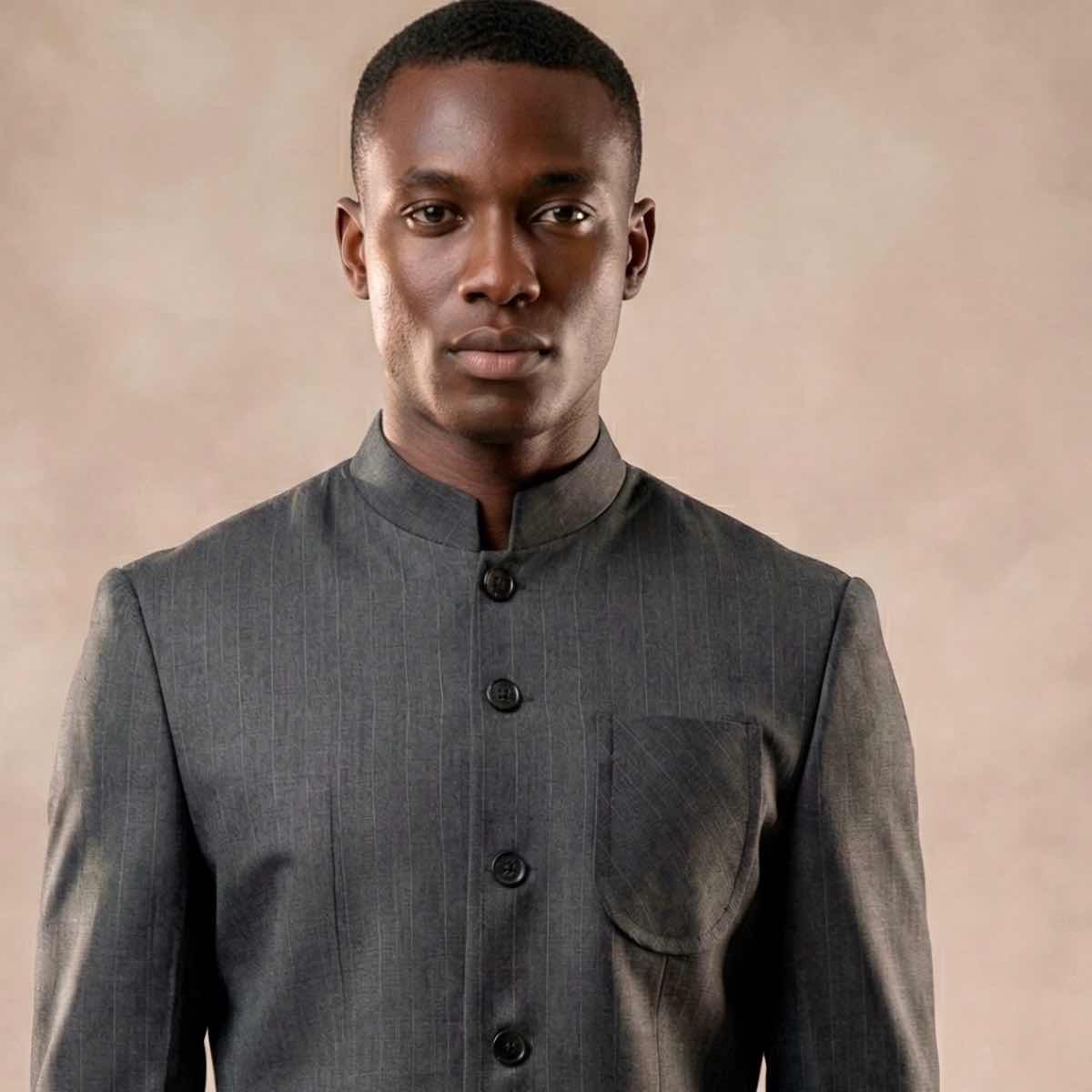 Costume homme moderne gris anthracite col mao ajusté