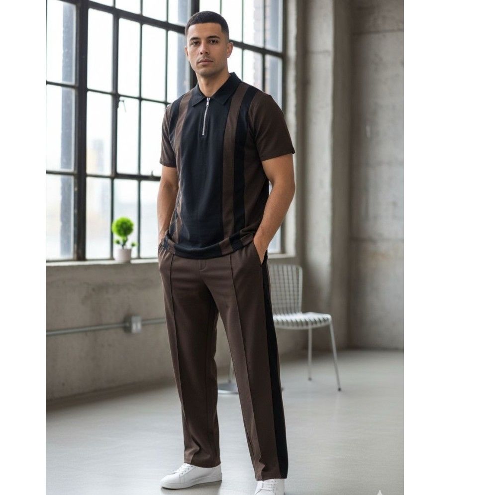 Ensemble homme polo et pantalon élégant, style casual chic confortable