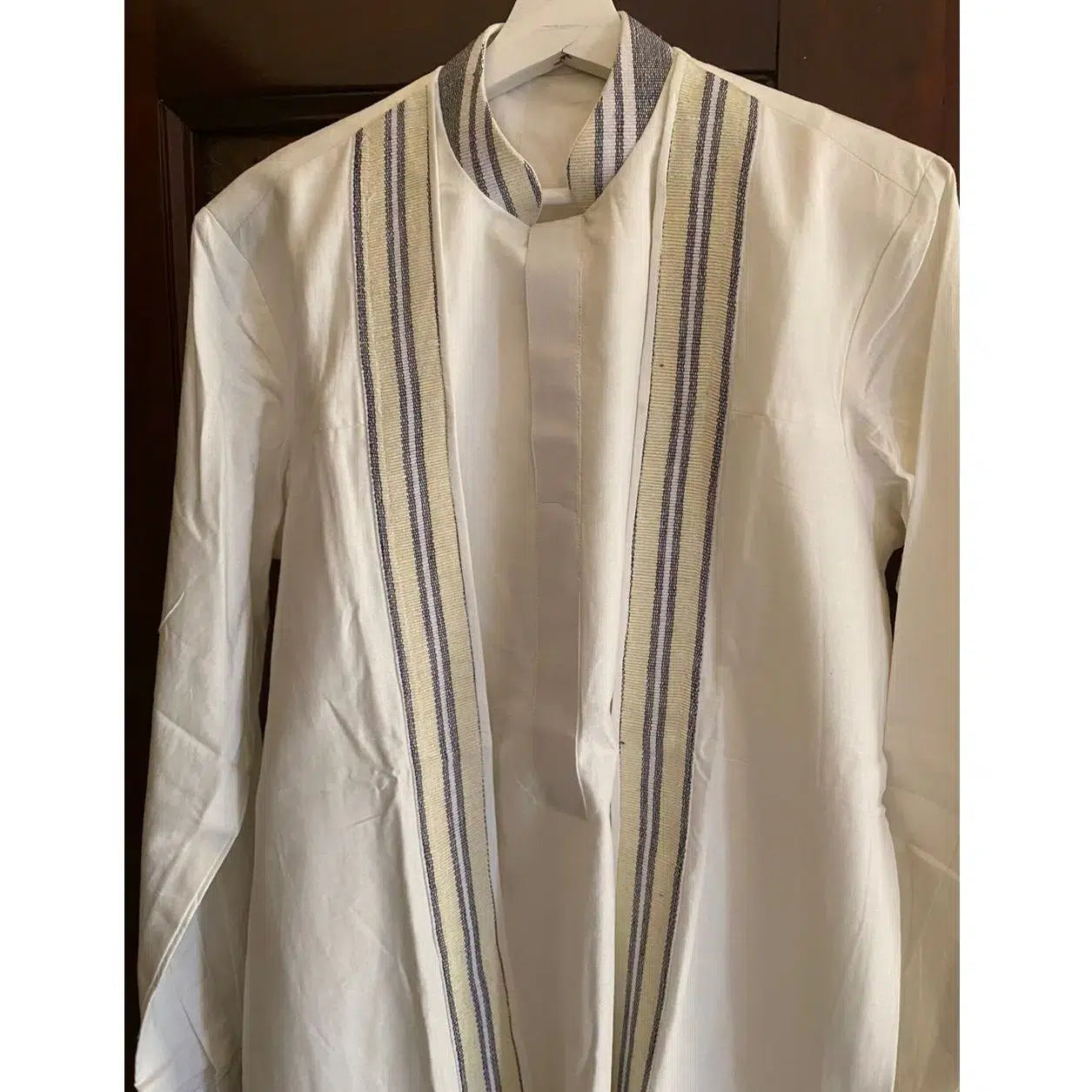 Chemise 2 en 1 homme blanche coton, tunique chic col mao cérémonie
