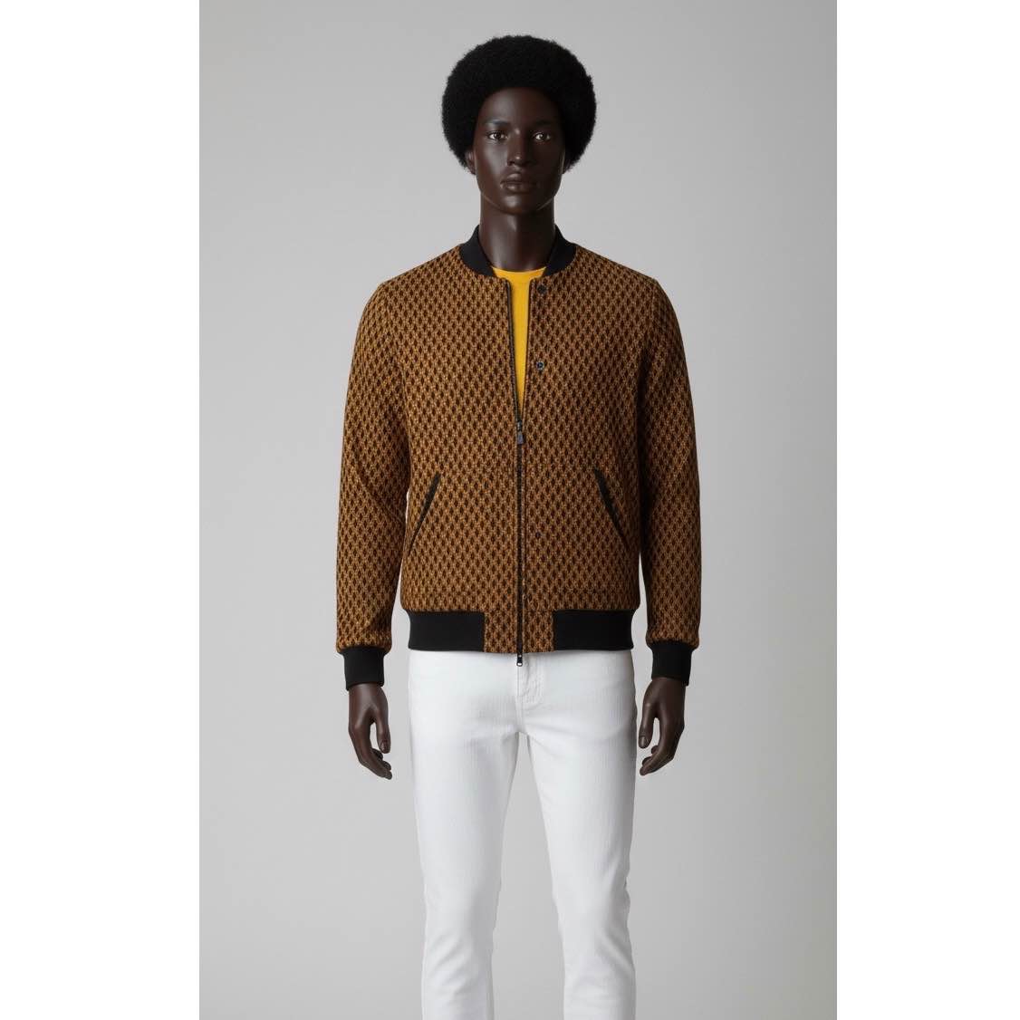 Pull wax homme noir et jaune moutarde, veste zipper grande poche chic