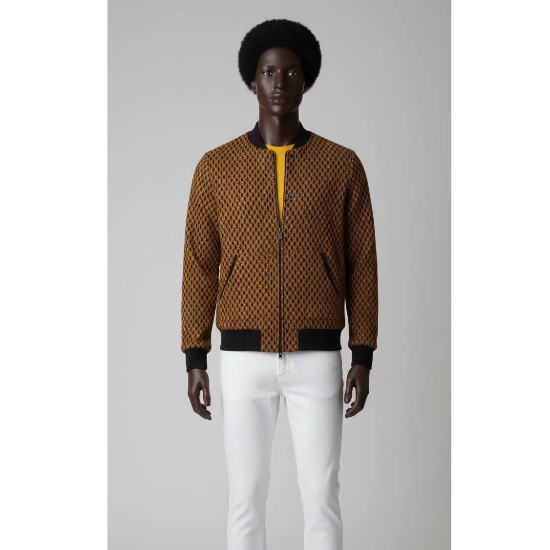 Pull wax homme noir et jaune moutarde, veste zipper grande poche chic