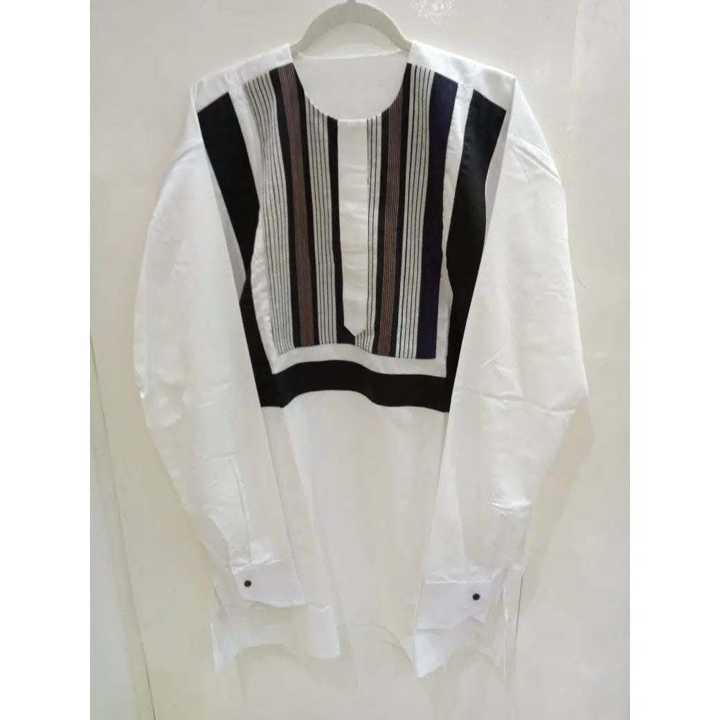 Chemise coton blanc homme et pagne tissée, élégance africaine chic