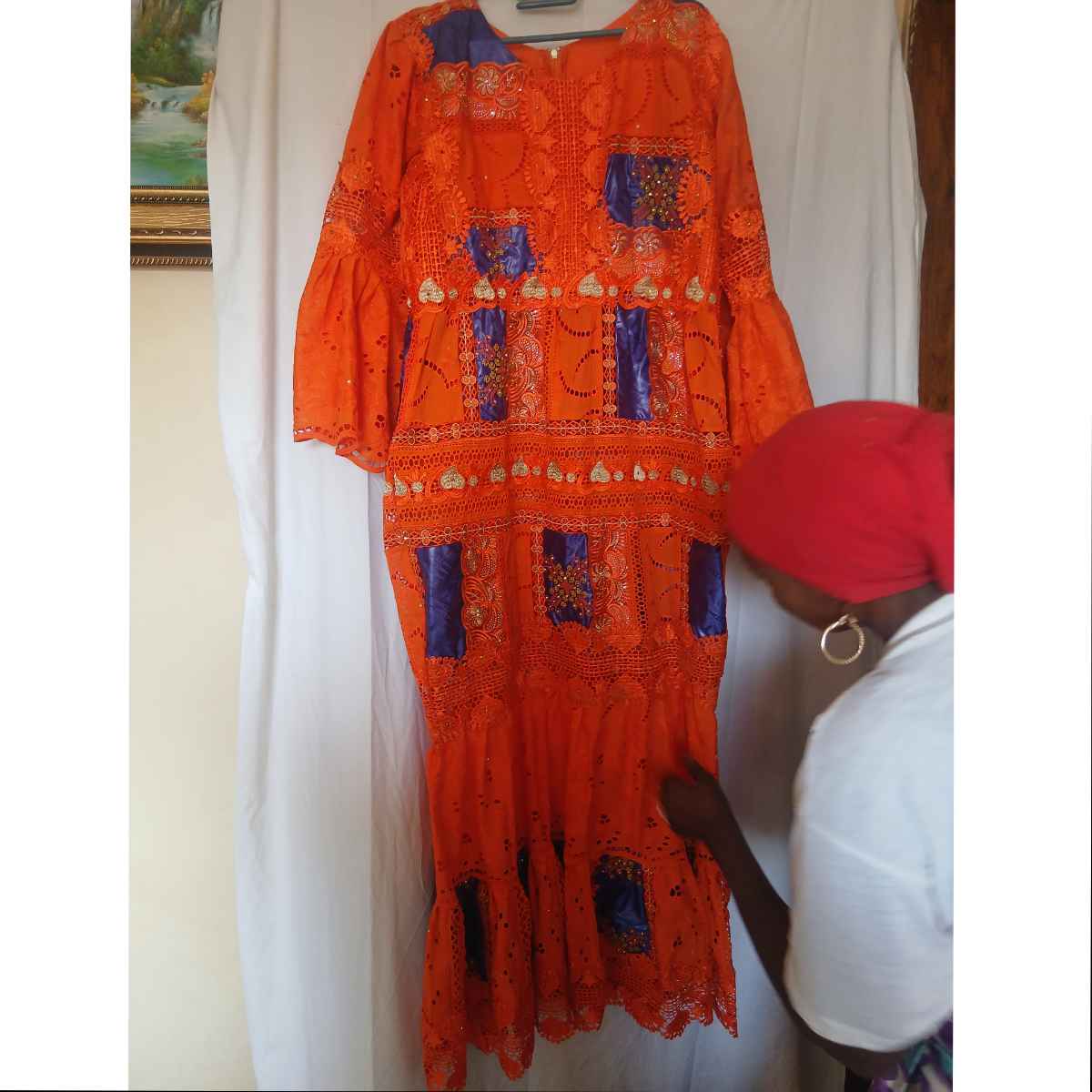Robe orange bleu brodée femme Geztner élégante cérémonie mariage