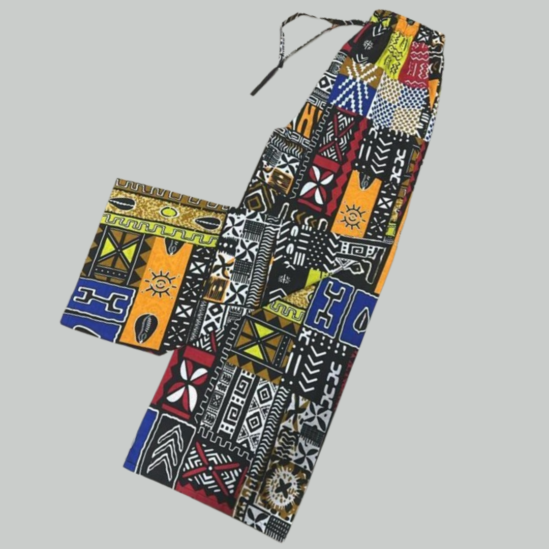 Pantalon wax en coton large avec patchwork africain