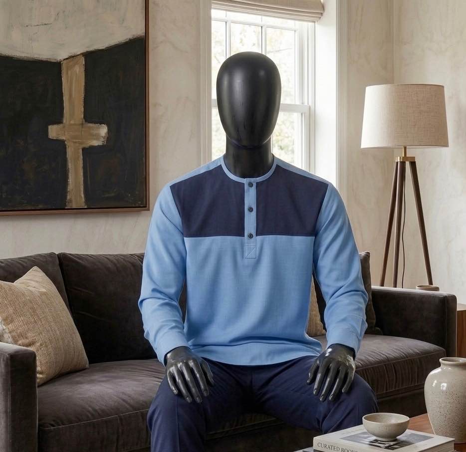 Haut homme bleu décontracté supercent, confortable, coupe ample