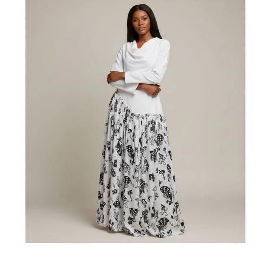 Robe Élégante Cowl-Neck en Noir et Blanc - Chic Moderne