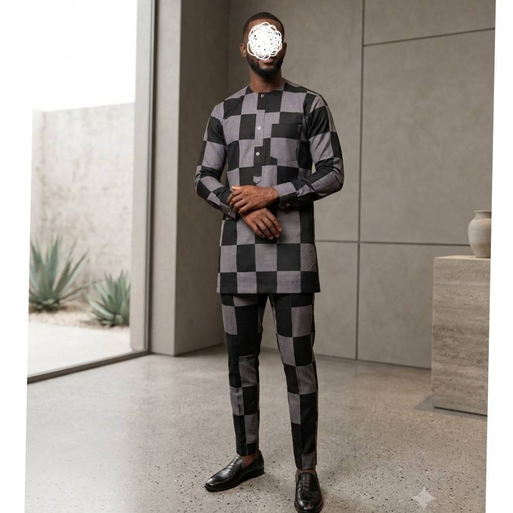 Ensemble homme africain à rayures en coton