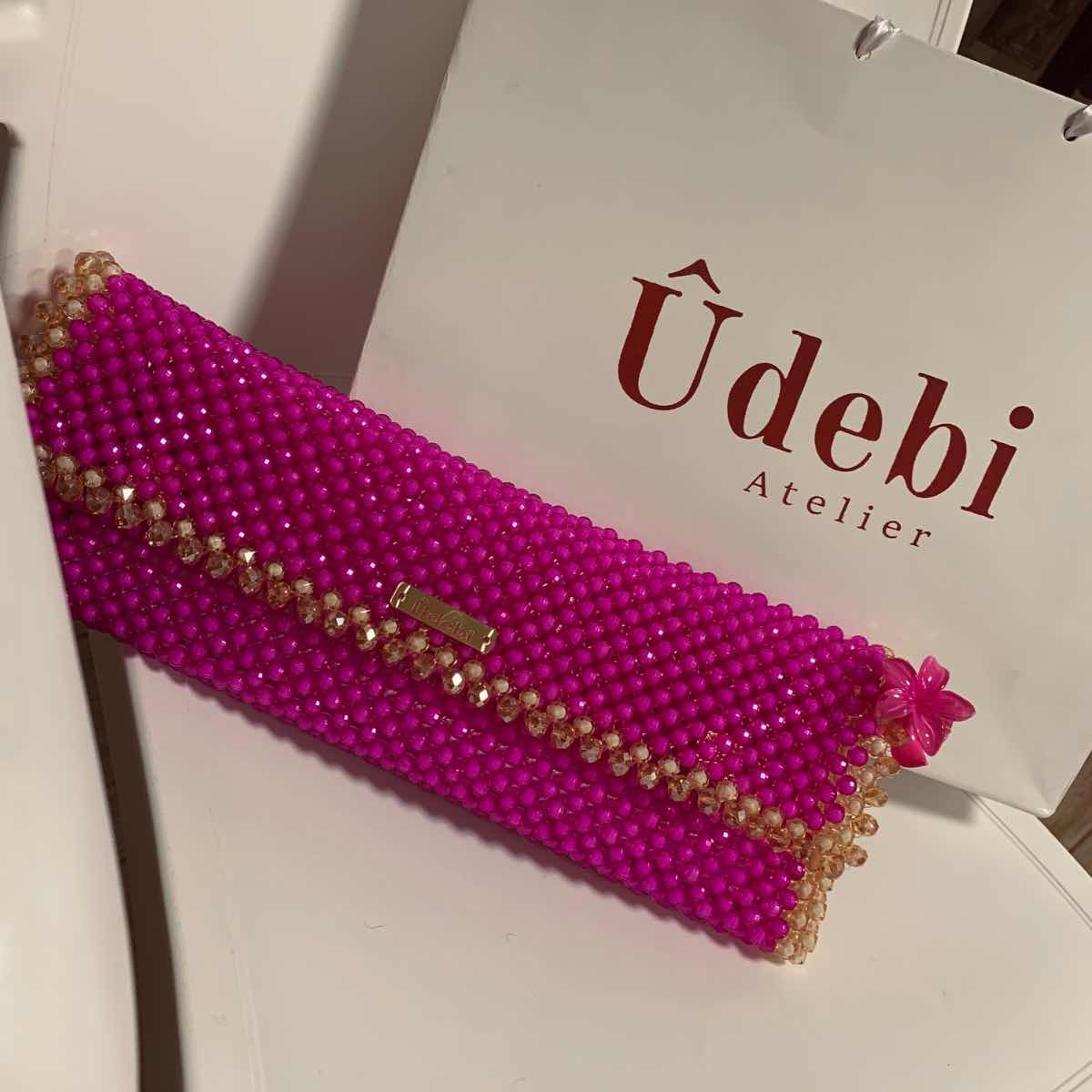 Sac en perles fait main rose doré, pochette élégante soirée femme