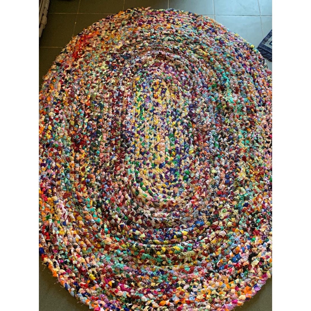 Tapis multicolore rond fait main – Moquette éco-responsable salon 145 sur 95m