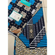 Pagne hollantex original 6 yards – tissu wax africain bleu et beige