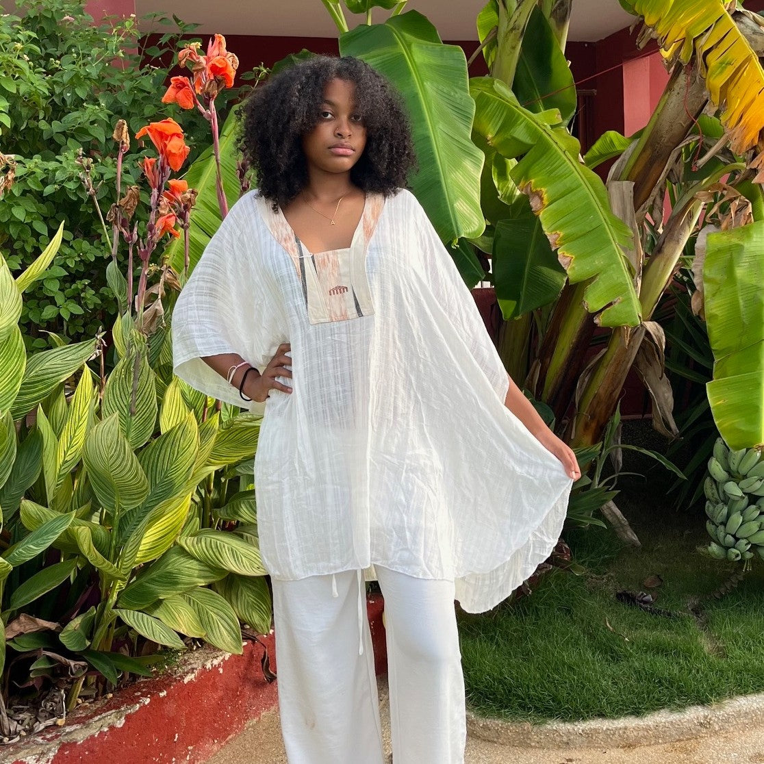 Tunique coton légère avec détail pagne tissé