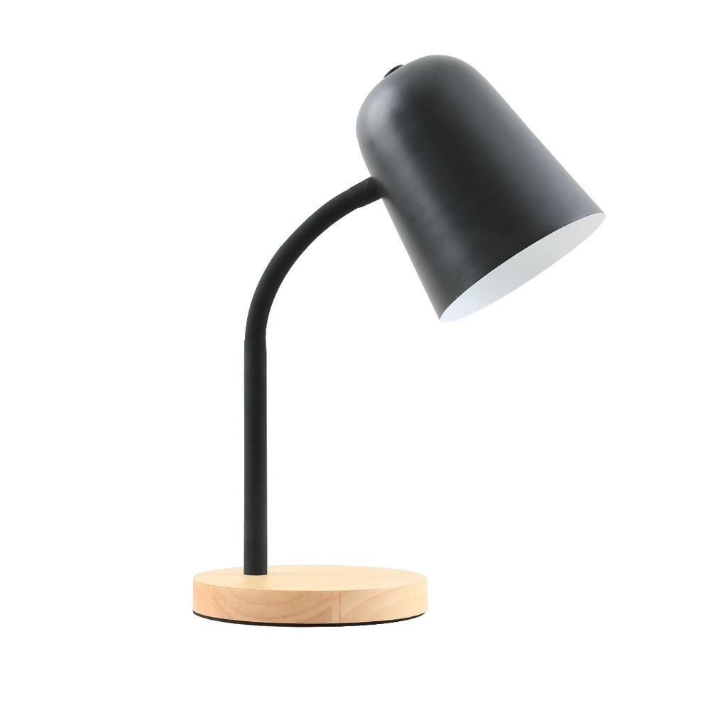 Lampe de bureau design noire et bois, style scandinave moderne orientable