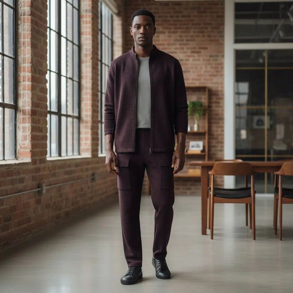 Ensemble veste 3/4 homme rouge élégant, pantalon 4 poches style africain