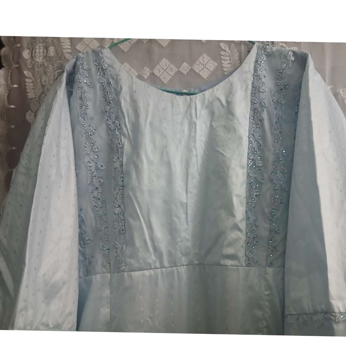 Robe dentelle bleu femme Geztner longue élégante bohème chic manches