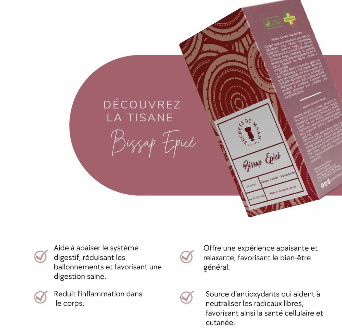 Tisane naturelle digestion hibiscus et cannelle