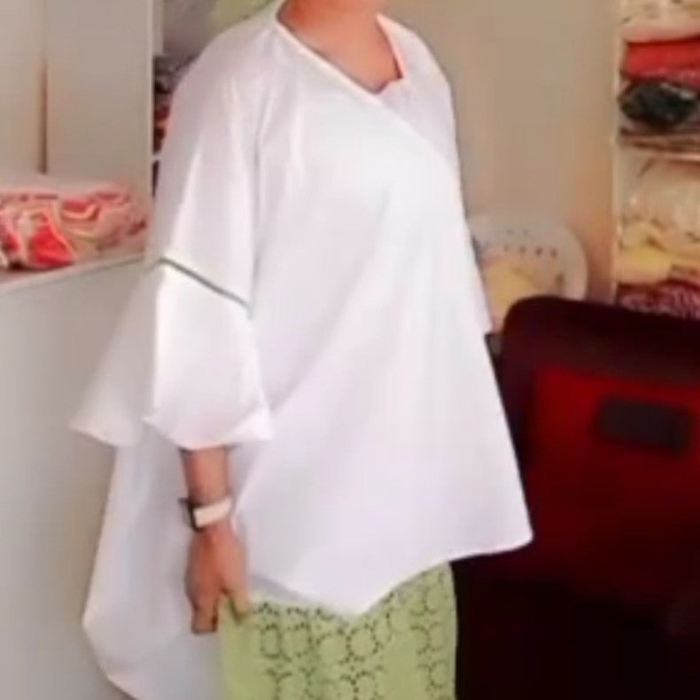 Demi boubou femme blanc vert ample en coton