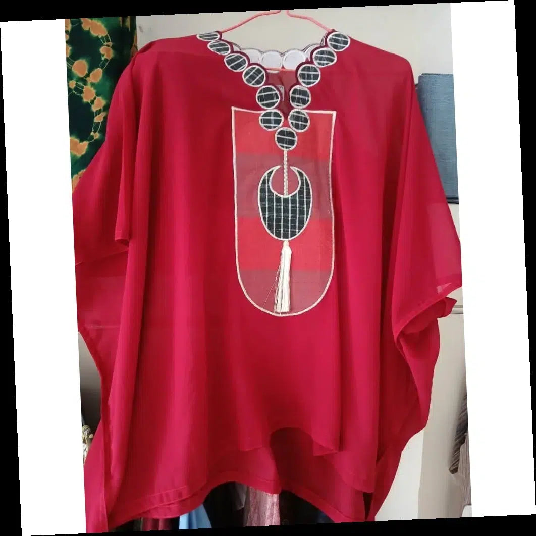 Tunique femme bohème patchwork chic rouge – Haut pagne fait main artisanal