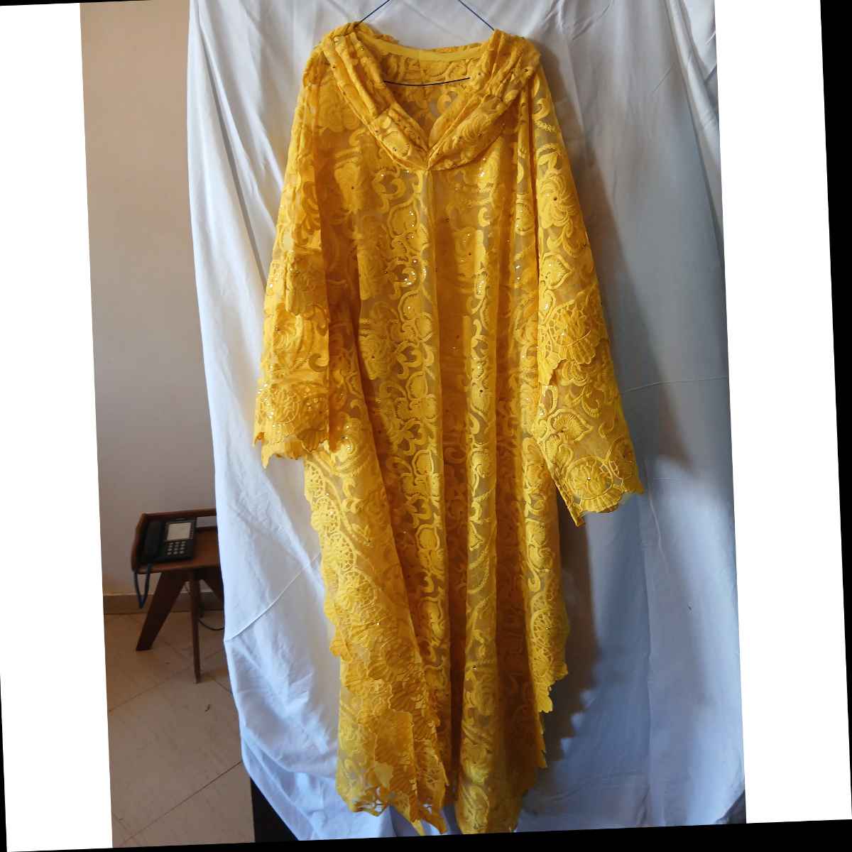 Robe bohème dentelle jaune longue