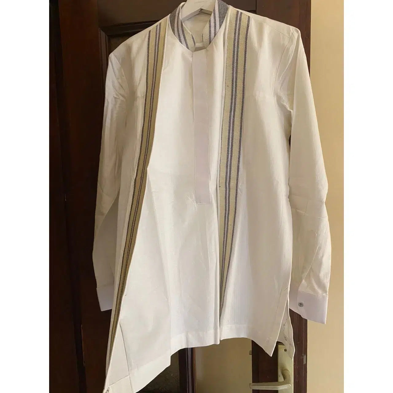 Chemise 2 en 1 homme blanche coton, tunique chic col mao cérémonie