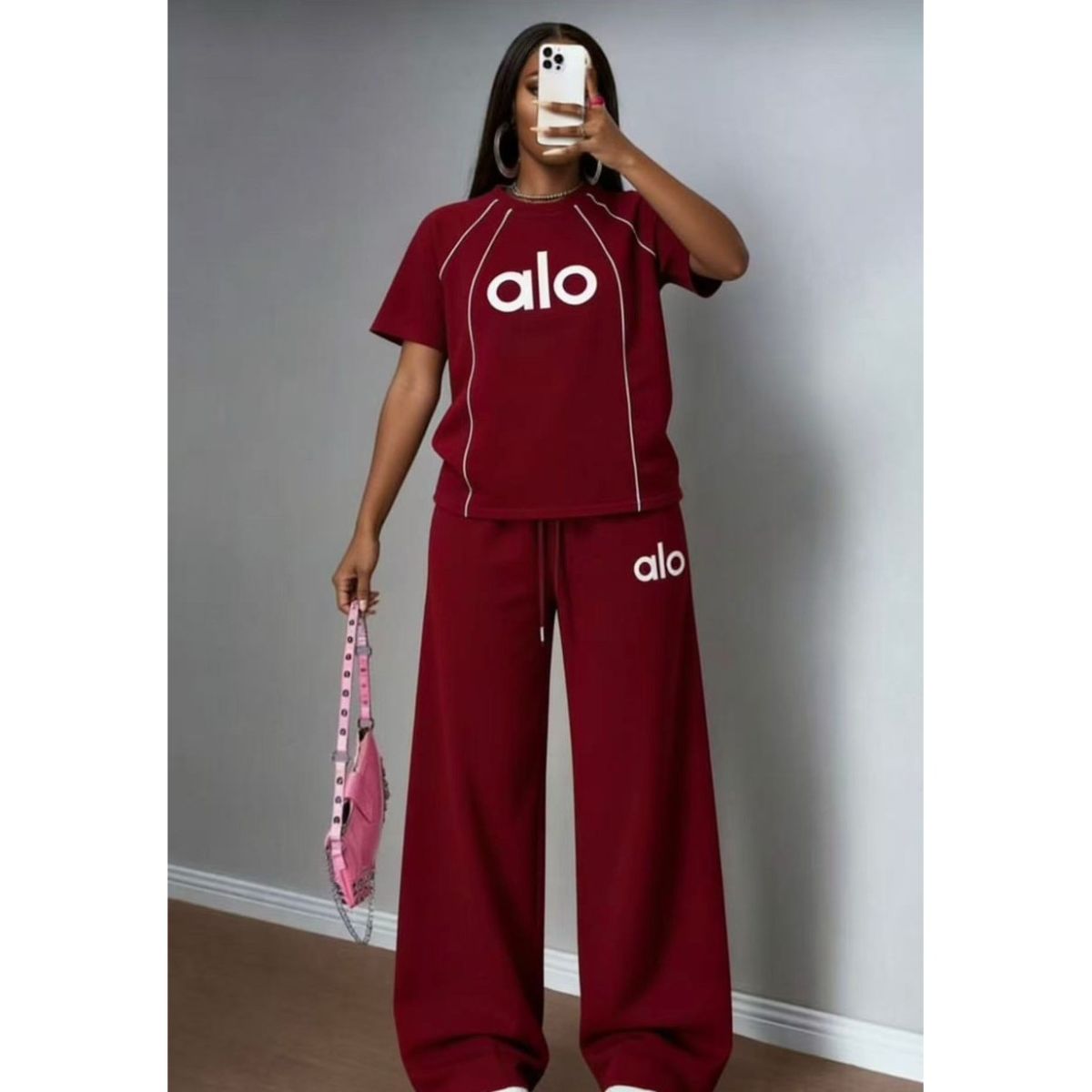 Ensemble femme décontracté t-shirt et pantalon large coton confortable