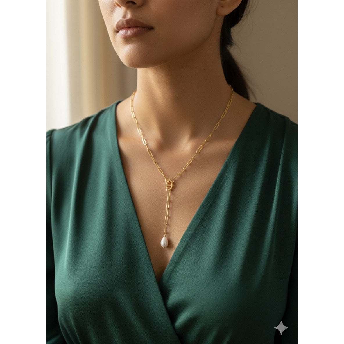 Collier perle de culture femme acier inoxydable doré