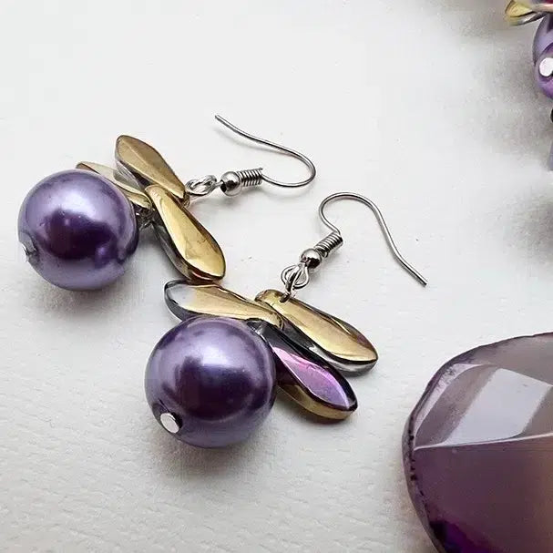 Parure Coeur Violet en Agate - Élégance Luxueuse