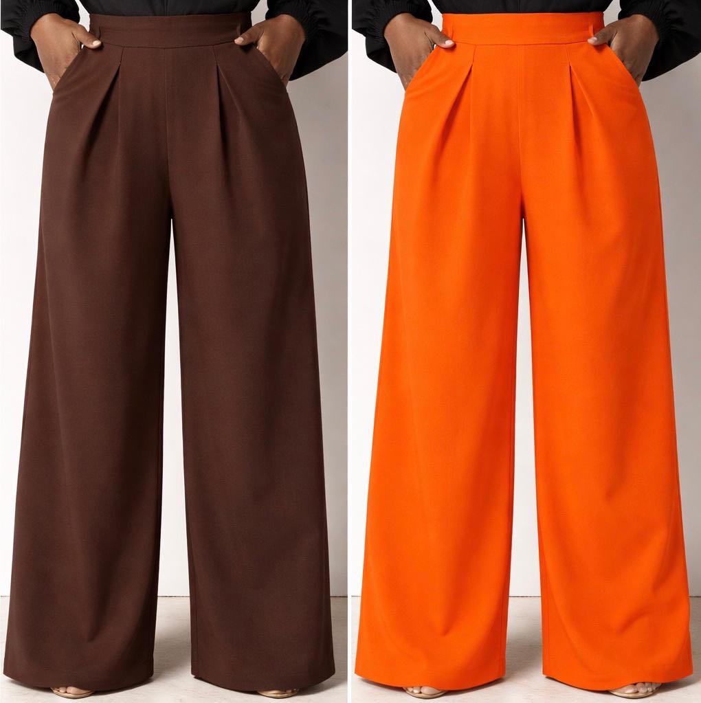 Pantalon femme large taille haute, fluide et élégant avec poches et pinces