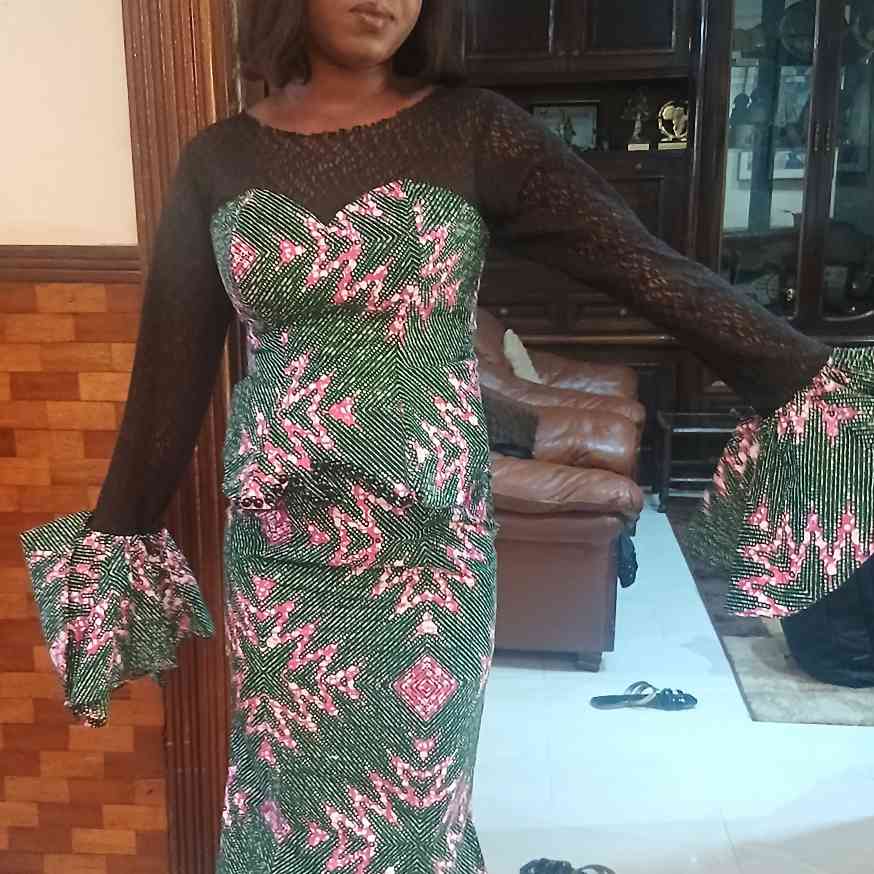 Ensemble haut jupe wax femme chic en dentelle
