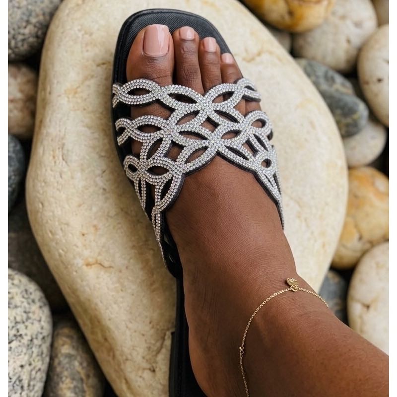 Sandales Femme Rhinestones Élégantes - Confort et Éclat