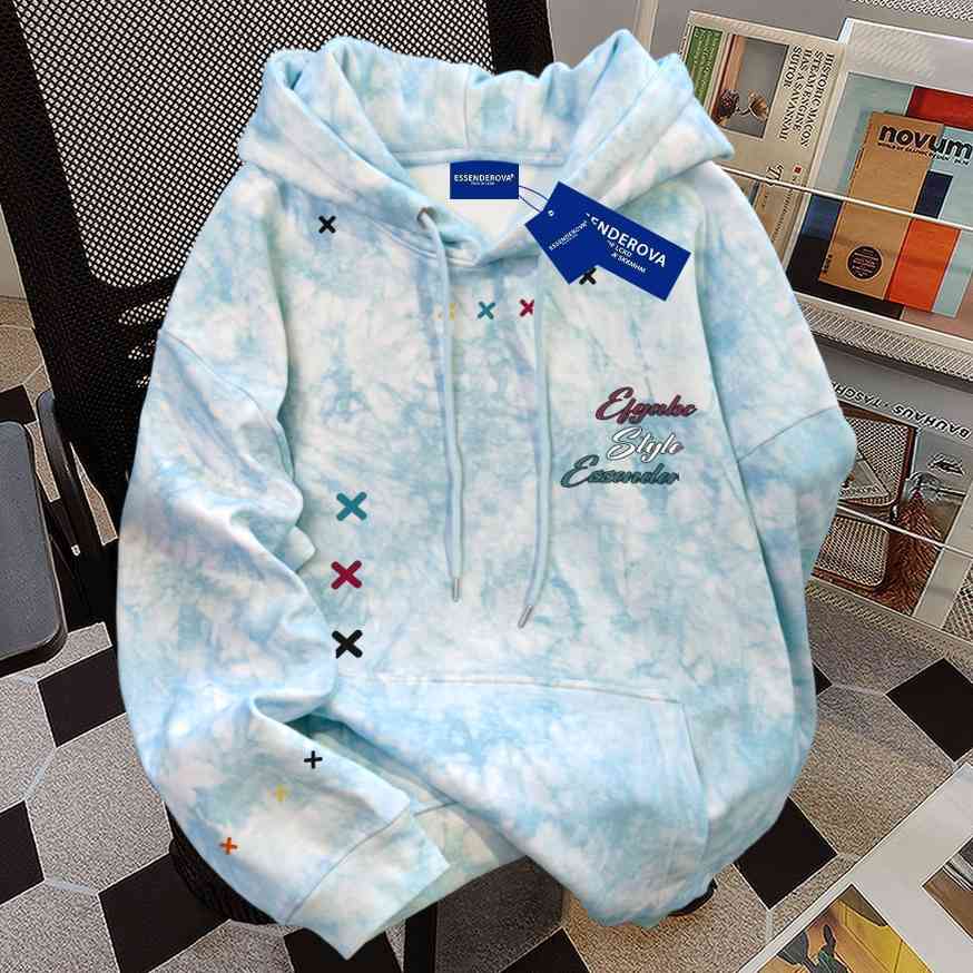 Sweat à capuche unisexe tie and dye bleu et rose, coton confortable