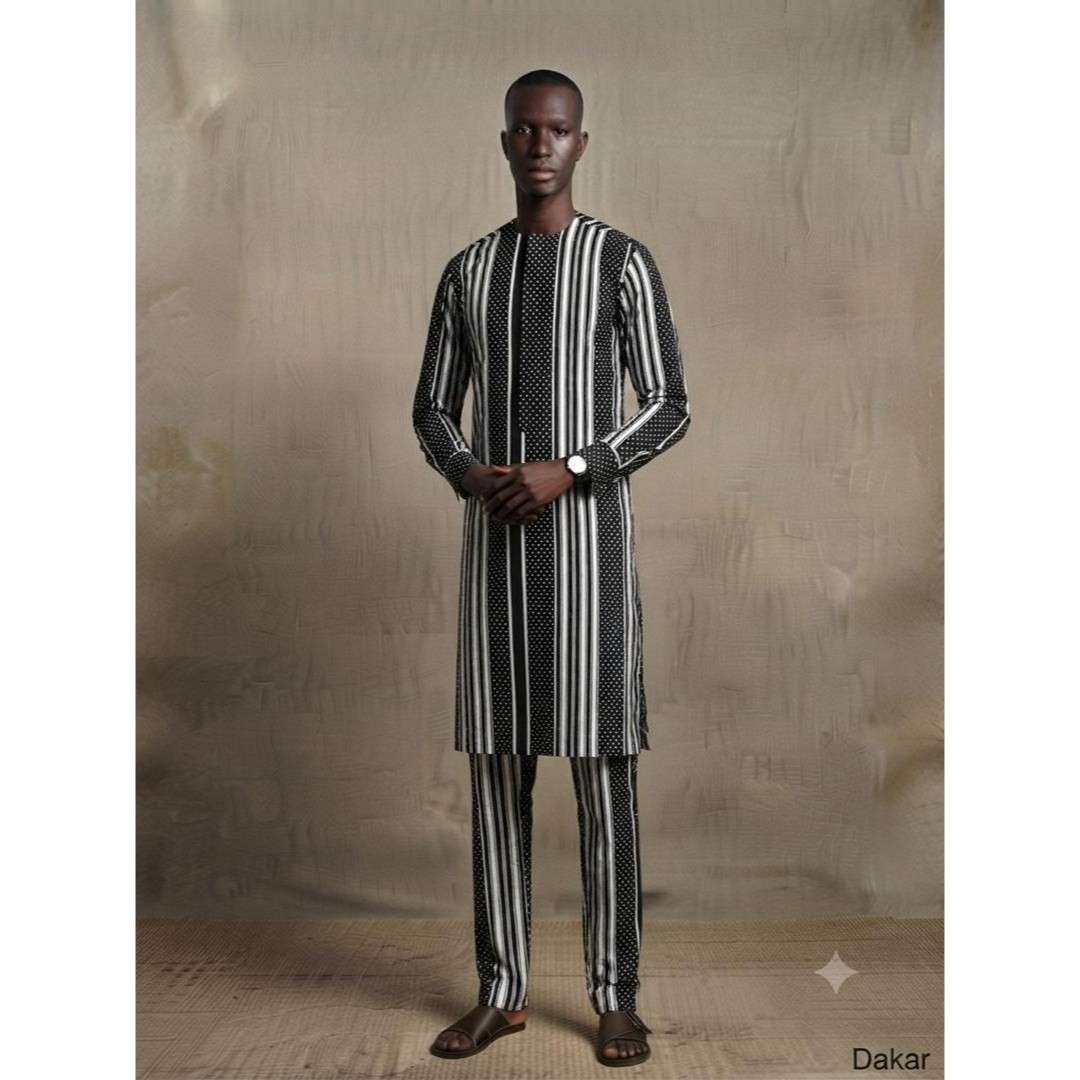 Ensemble homme africain à rayures en coton