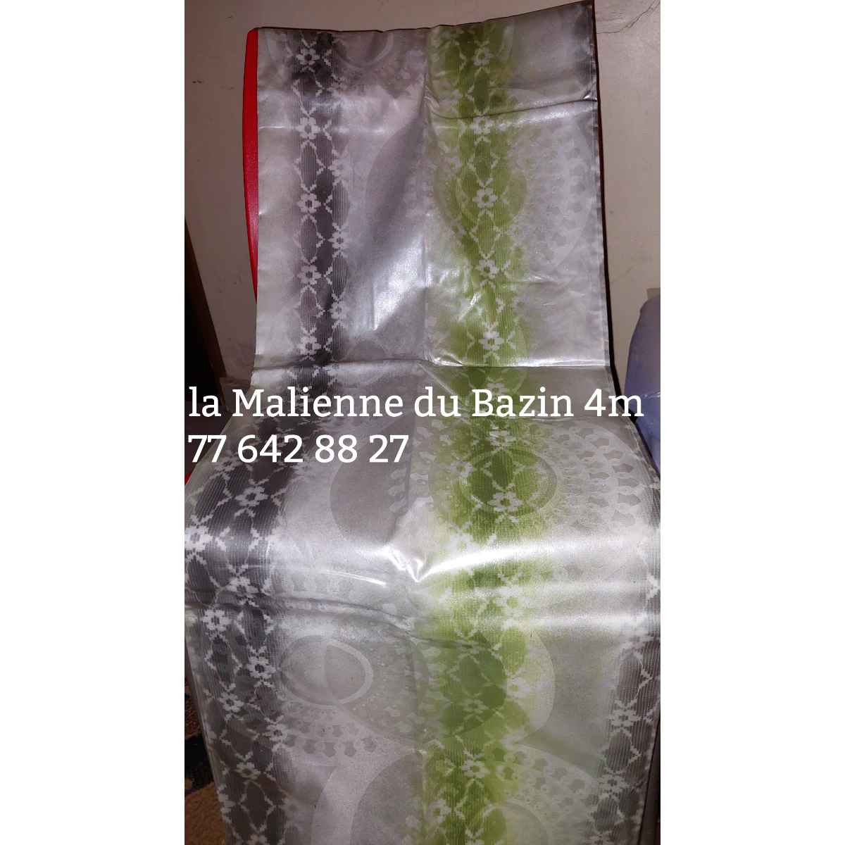 Bazin malien 4 mètres gris vert – Tissu élégant pour robe africaine femme