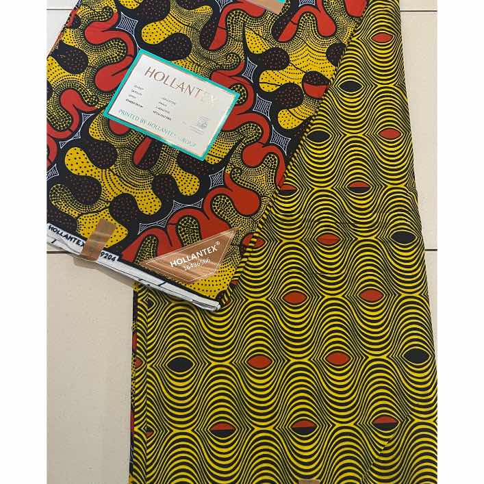 Pagne hollantex original 6 yards – tissu wax africain bleu et beige