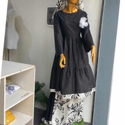 Ensemble 3 pièces femme noir et blanc, robe longue élégante et veste chic