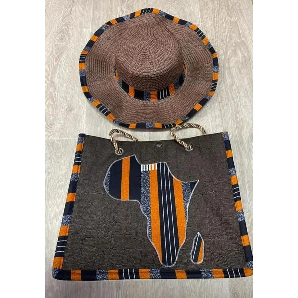 Sac et chapeau assortis bohème chic marron – Set plage femme paille et jute