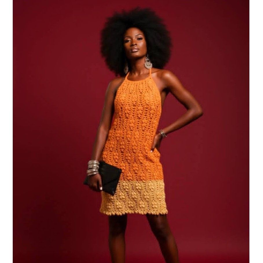 Robe crochet SUN bohème dégradé orange fait main