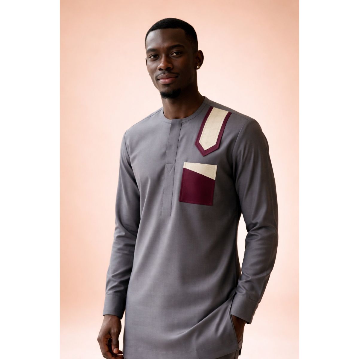 Chemise homme élégante grise coupe ajustée – Style africain revisité chic