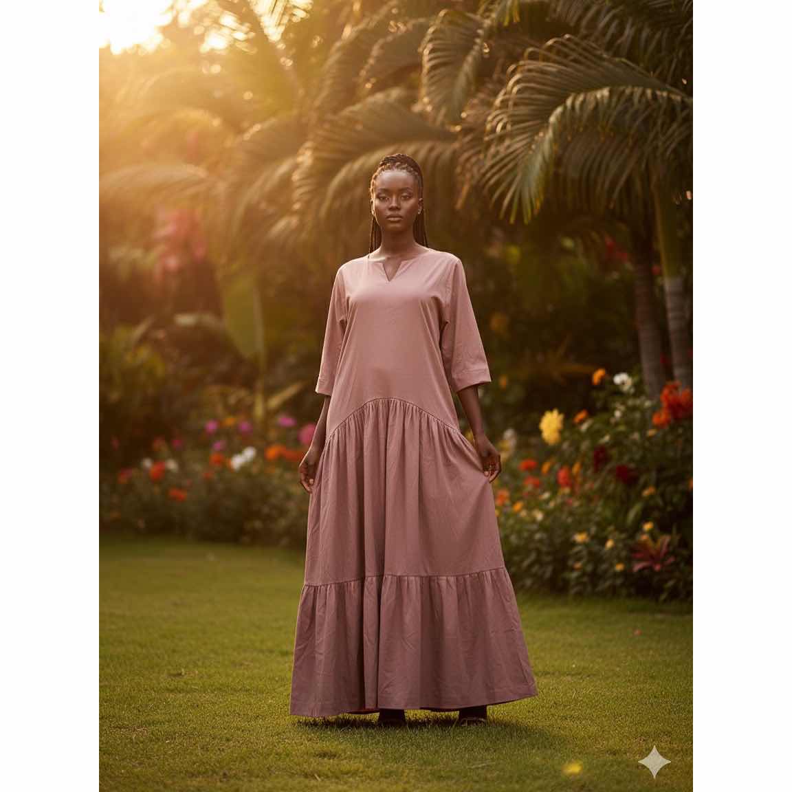 Robe coton suisse femme champagne longue, fluide et élégante été