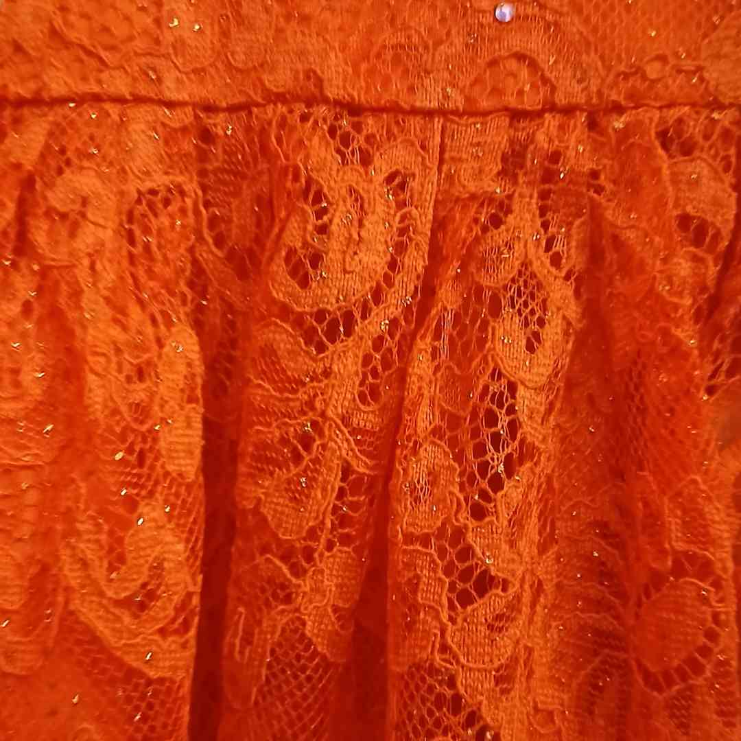 Robe geztner dentelle orange longue élégante, cérémonie et soirée femme