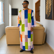 Boubou Homme Patchwork Multicolore Tenue Africaine Artisanale Élégante